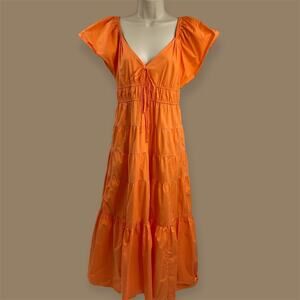 Moon River Maxi Fairy Dress Vacation Fall Medium V-neck Sun Resortwear Orange